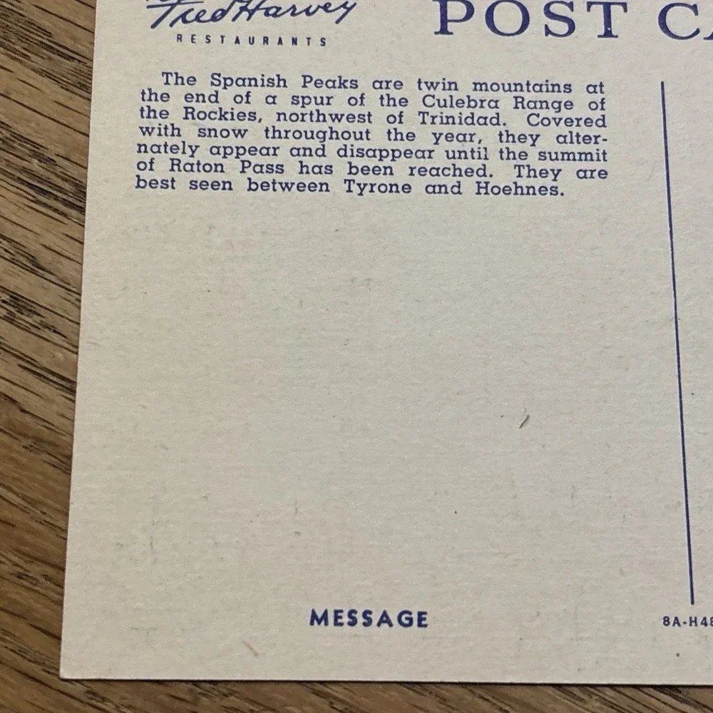 Spanish Peaks Bet La Junta and Trinidad Colorado Postcard Unposted